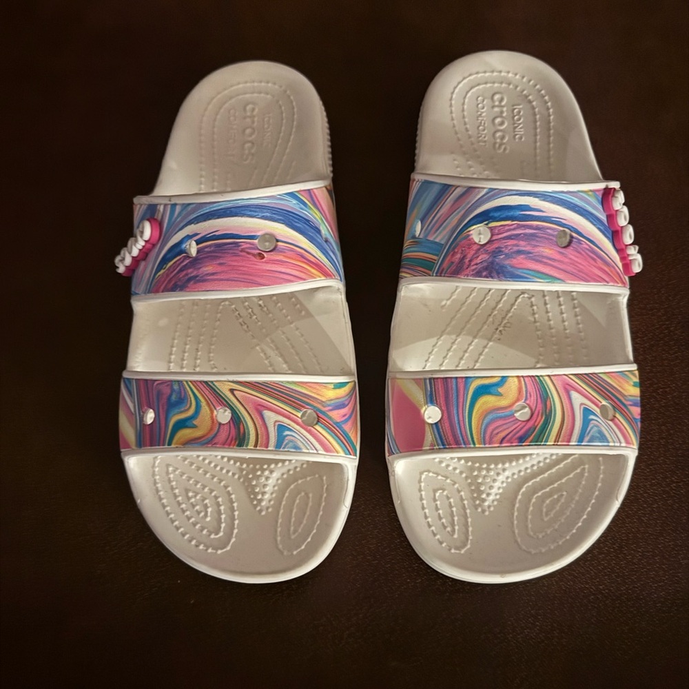 Women’s slide crocs multicolored size 9